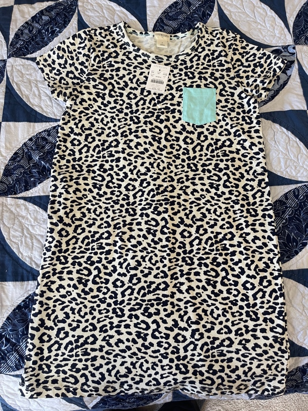 Crewcuts Black and White Leopard Tee Dress with Mint Pocket